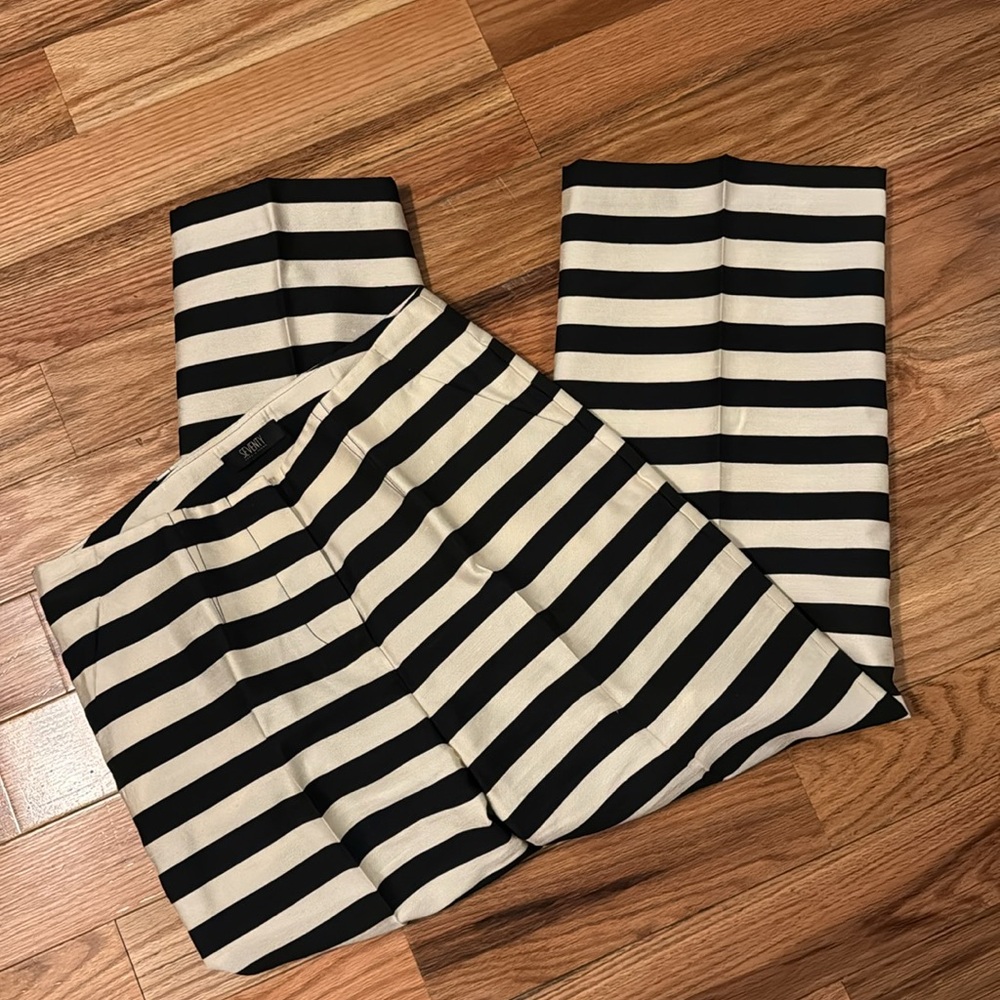 SEVENTY Sergio Tegon Cream/Black Stripe Women Pants sz 8 - Picture 4 of 7